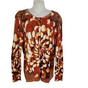 Christopher and Banks Womens Sweater Medium Button Front Wool Blend Printed